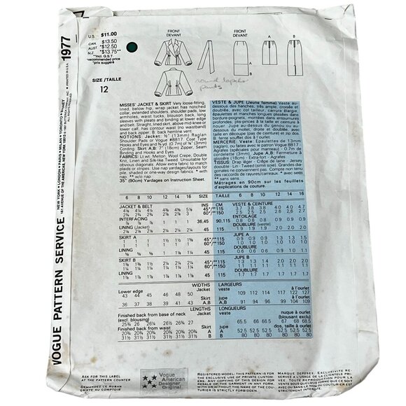 Vogue Patterns Perry Ellis American Designer Jacket & Skirt Size 12 Sewing - Picture 2 of 2